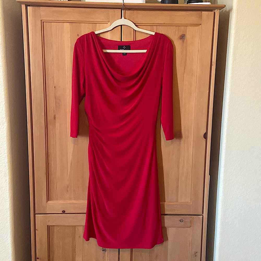 Like New Red Ruched Dress Wrinkle-Free 8